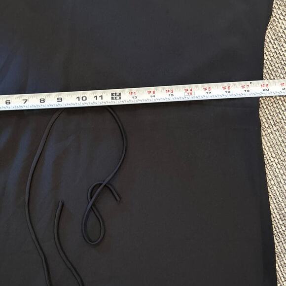 AQUA BLOOMINGDALES Black Crochet Lace Inset Drawstring V-neck Blouse Tunic S - Picture 5 of 6